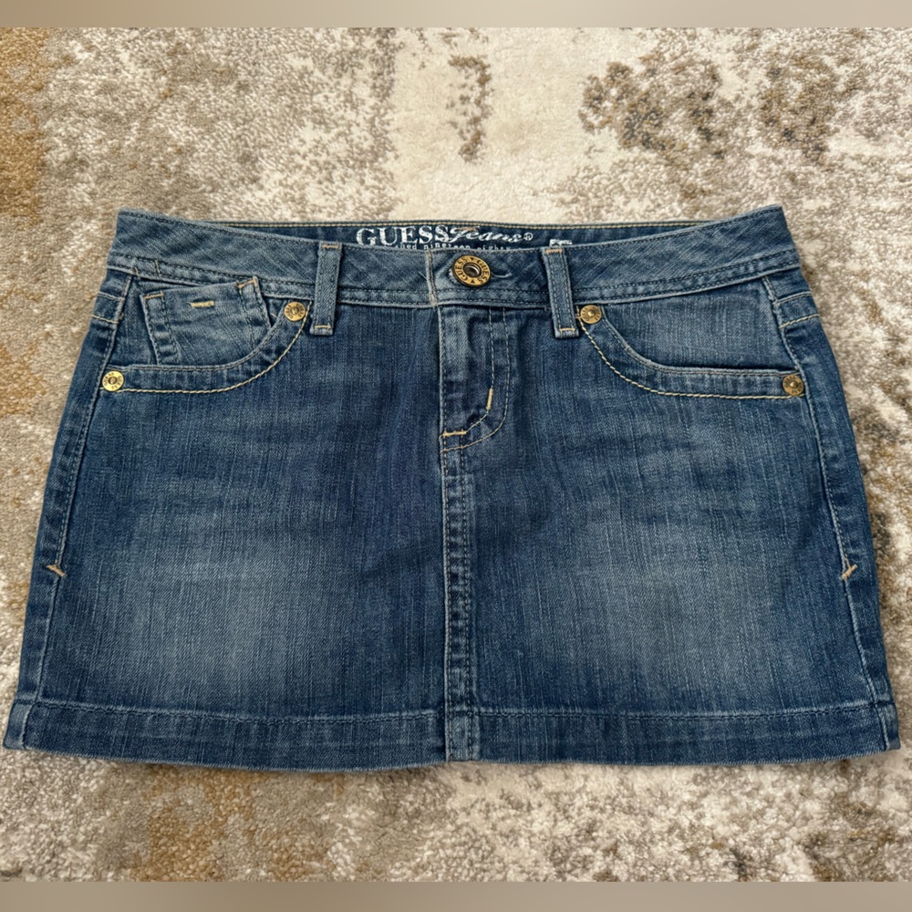 Guess Jeans Y2K Denim Mini Skirt Rhinestone G Logo 27